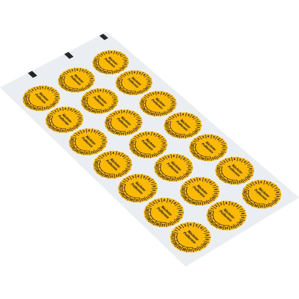 Prüfplakette Nächster Prüftermin, 26-31, gelb, Folie, ablösbar, Ø 25mm, 21/Bogen