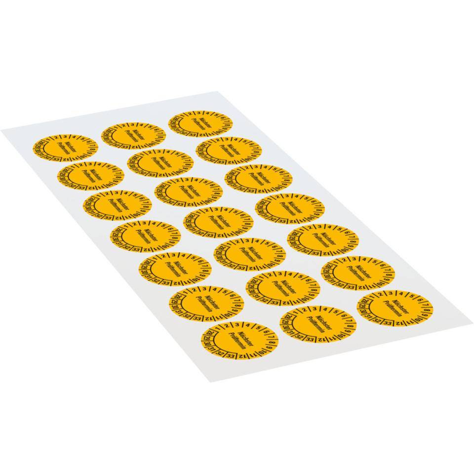 Prüfplakette Nächster Prüftermin, 28-33, gelb, Folie, ablösbar, Ø 25mm, 21/Bogen