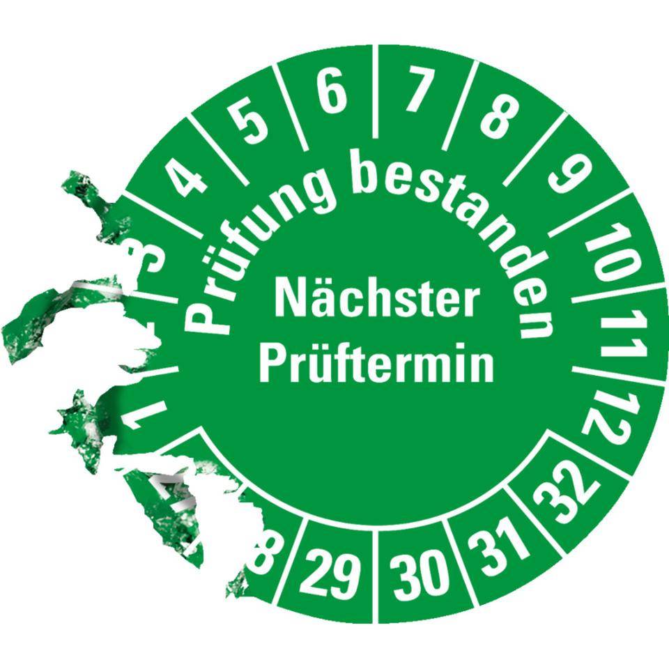 Prüfplakette Prüfung bestanden Nächster Prüftermin, 27-32, grün,Dokumentenfolie, Ø30mm, 500/Rolle