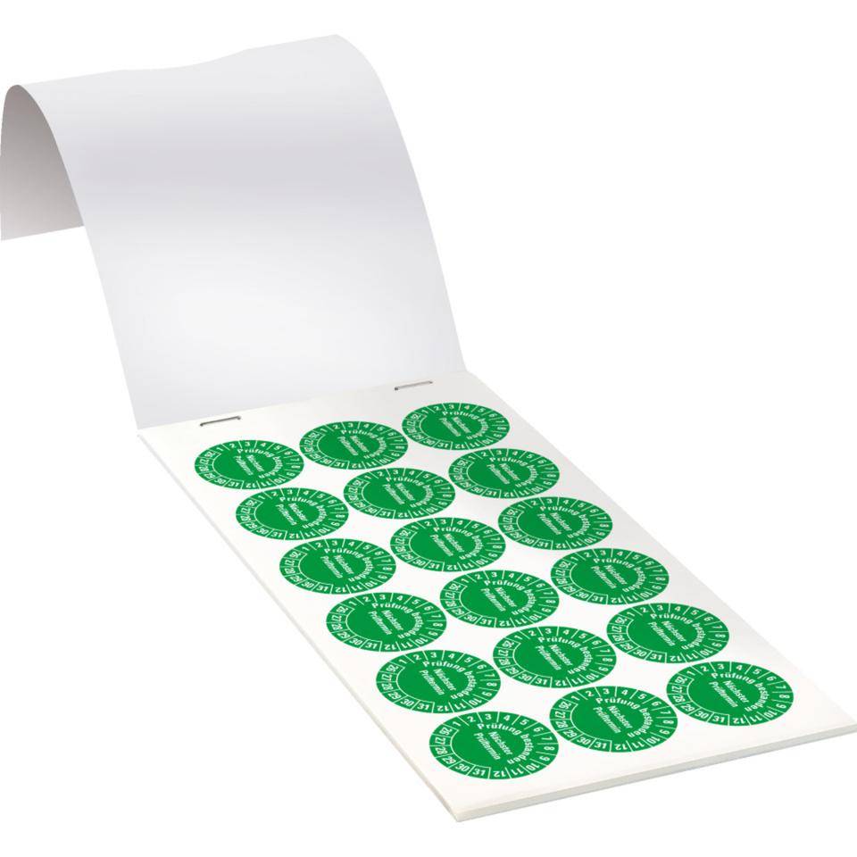 Prüfplakette Prüfung bestanden Nächster Prüftermin 26-31, grün, Dokumentenfolie, Ø 30mm, 108/Heft