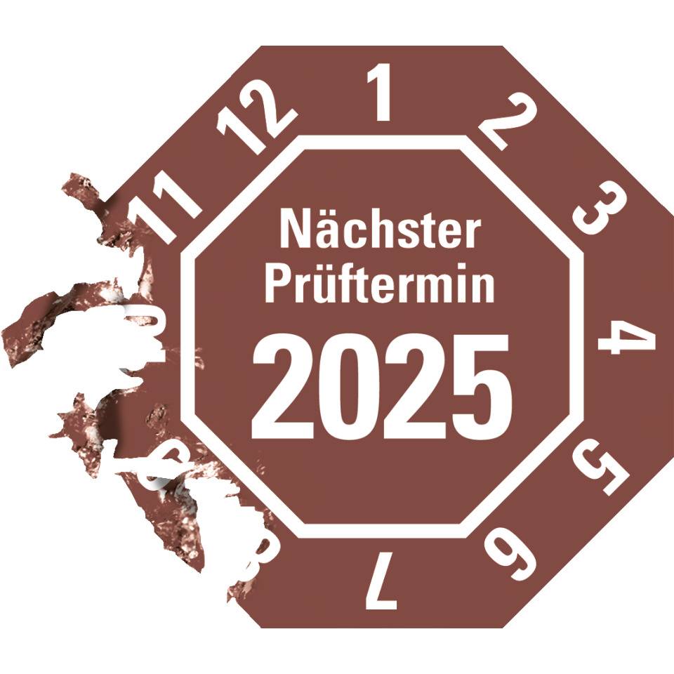 Prüfplakette Nächster Prüftermin 2025,8-eckig,braun,Dokumentenfolie,30x30mm,18/Bogen