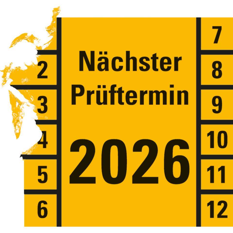 Prüfplakette Nächster Prüftermin 2026,gelb,Dokumentenfolie,30x30mm,18/Bogen