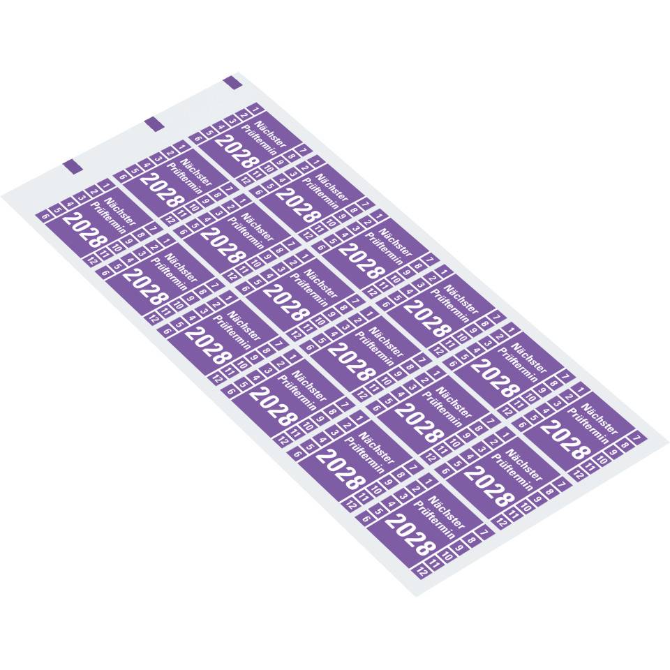 Prüfplakette Nächster Prüftermin 2028, violett, Dokumentenfolie, 30x30mm, 18/Bogen