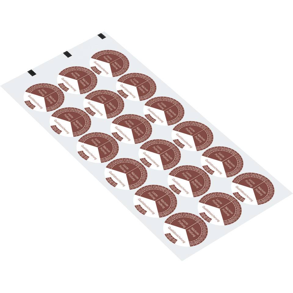 Prüfplakette Qualitätssicherung 25-28,braun,Dokumentenfolie,Ø30mm,18/Bogen