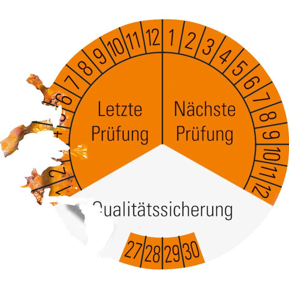 Prüfplakette Qualitätssicherung 27-30, orange, Dokumentenfolie, Ø30mm, 18/Bogen