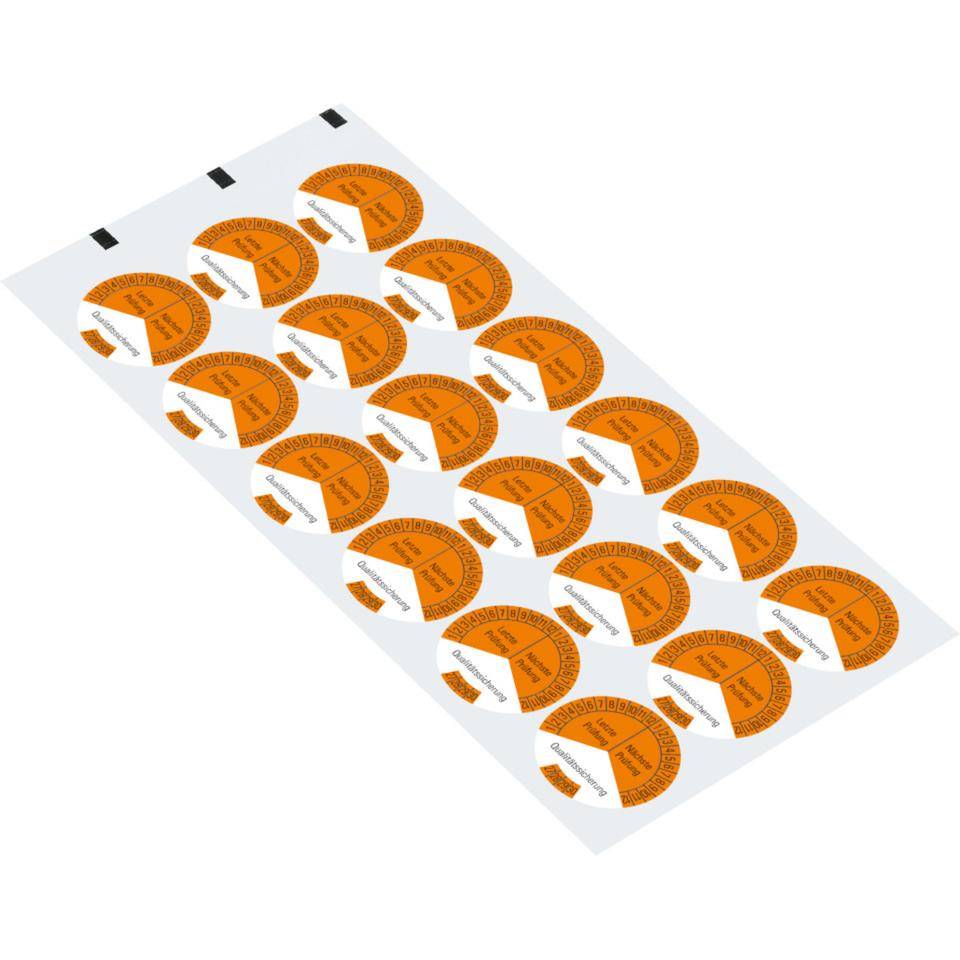 Prüfplakette Qualitätssicherung 27-30, orange, Dokumentenfolie, Ø30mm, 18/Bogen