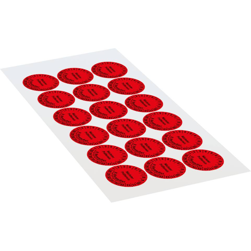Prüfplakette Nächster Prüftermin lt.Hersteller, 28-33, rot, Dokumentenfolie, Ø30mm, 18/Bogen