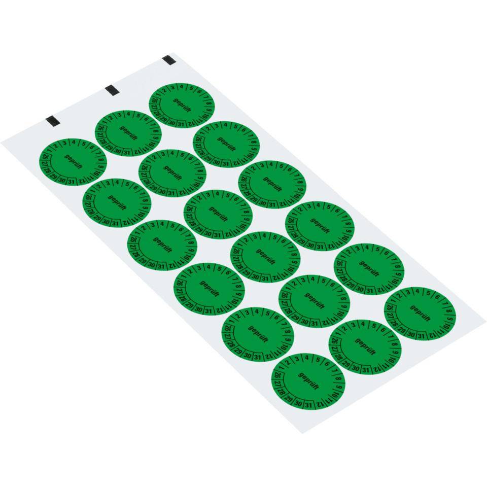 Prüfplakette geprüft 26-31, grün, Folie, ablösbar, Ø 30 mm, 18/Bogen