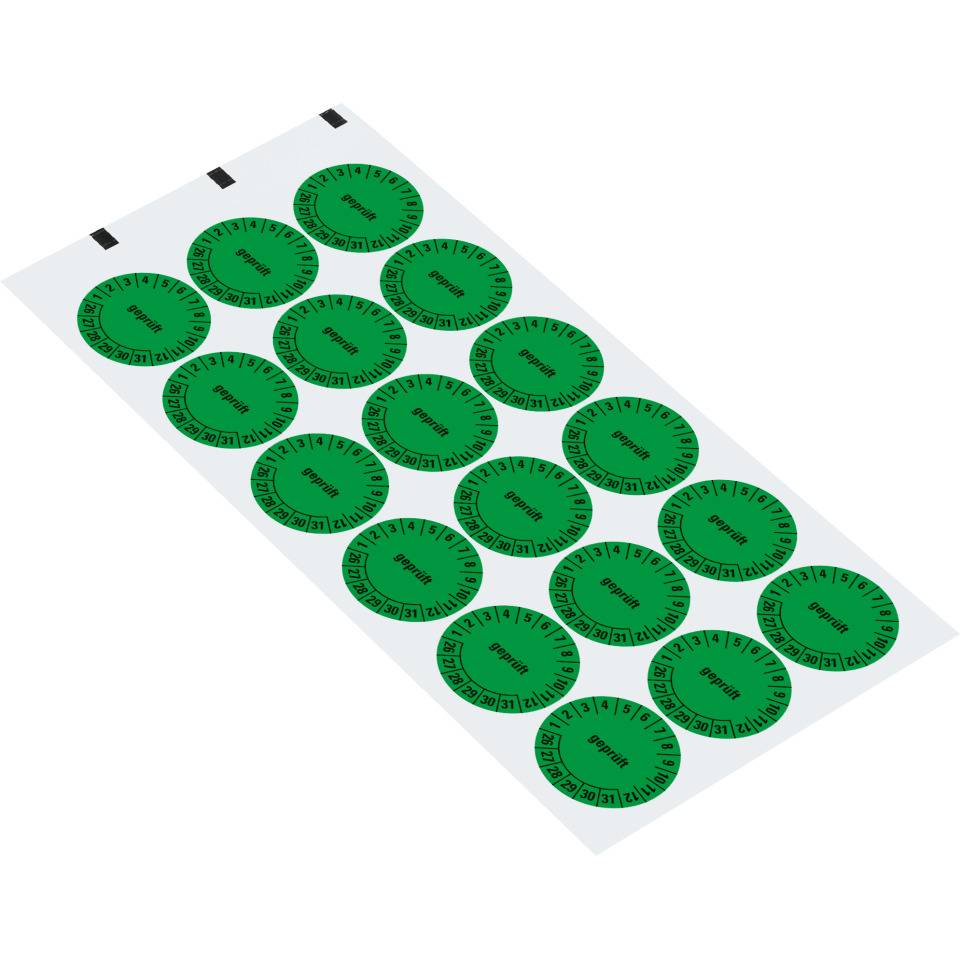 Prüfplakette geprüft 26-31, grün, Dokumentenfolie, Spezialkleber, Ø30mm, 18/Bogen