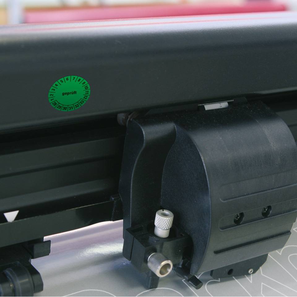 Prüfplakette geprüft 28-33, grün, Cellulose-Folie, selbstklebend, Ø 30mm, 18/Bogen