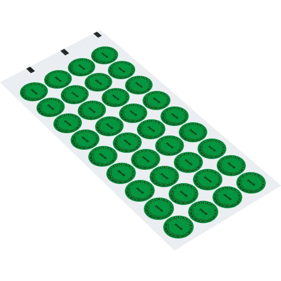Prüfplakette geprüft 27-32, grün, Folie, ablösbar, Ø 20mm, 36/Bogen