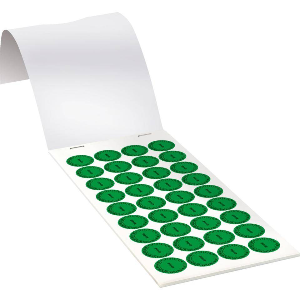 Prüfplakette geprüft 26-31, grün, Dokumentenfolie, selbstklebend, Ø 20mm, 180/Heft
