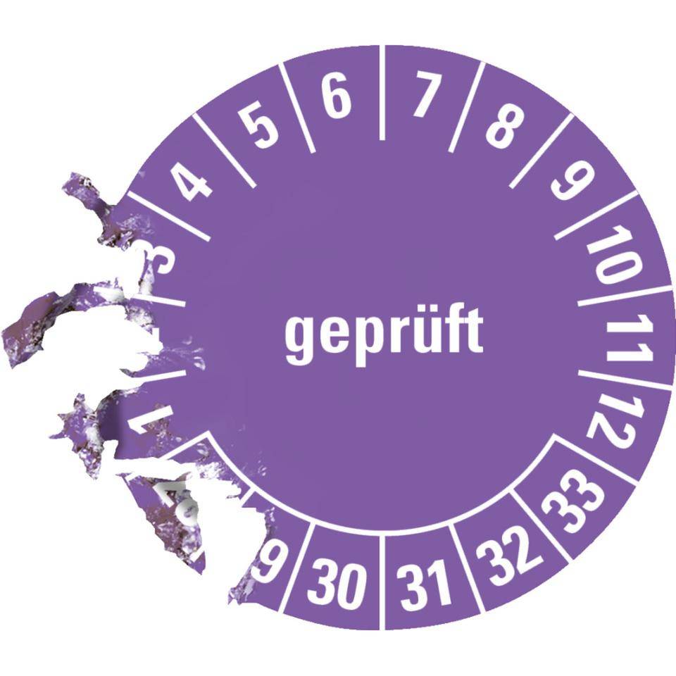 Prüfplakette geprüft 28-33, violett, Dokumentenfolie, selbstklebend, Ø25mm, 21/Bogen