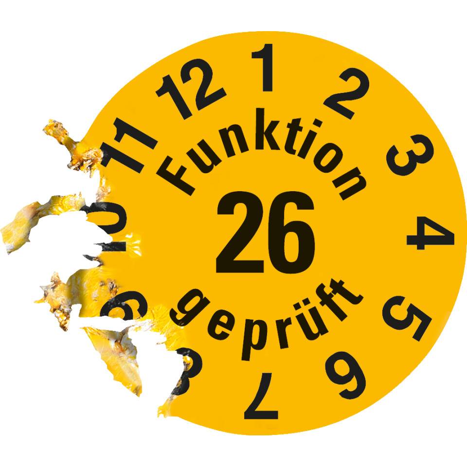 Prüfplakette Funktion geprüft 26, gelb, Dokumentenfolie, selbstklebend, Ø 15mm, 60/Bogen