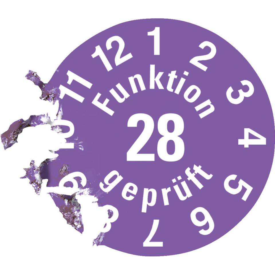 Prüfplakette Funktion geprüft 28, violett, Dokumentenfolie, selbstklebend, Ø 15mm, 60/Bogen