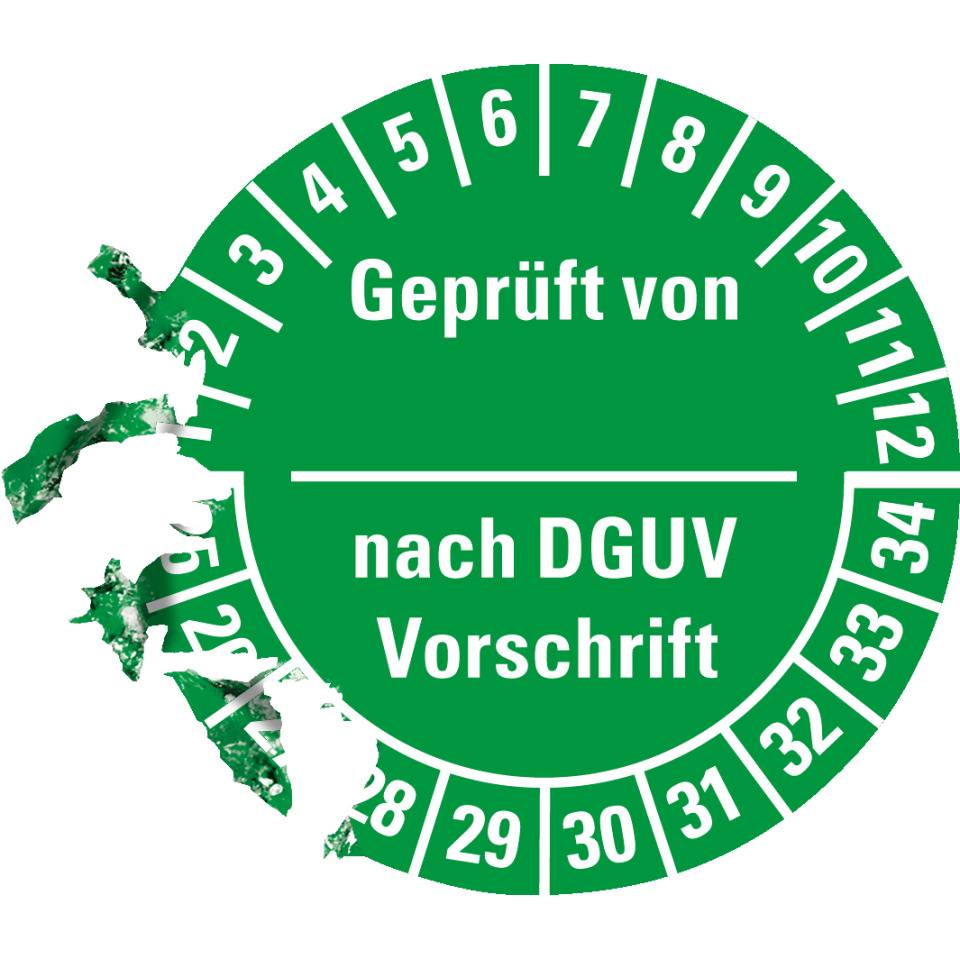 Prüfplakette Geprüft-DGUV Vorschrift, 25-34, grün, Dokumentenfolie, Ø 30mm, 18/Bogen