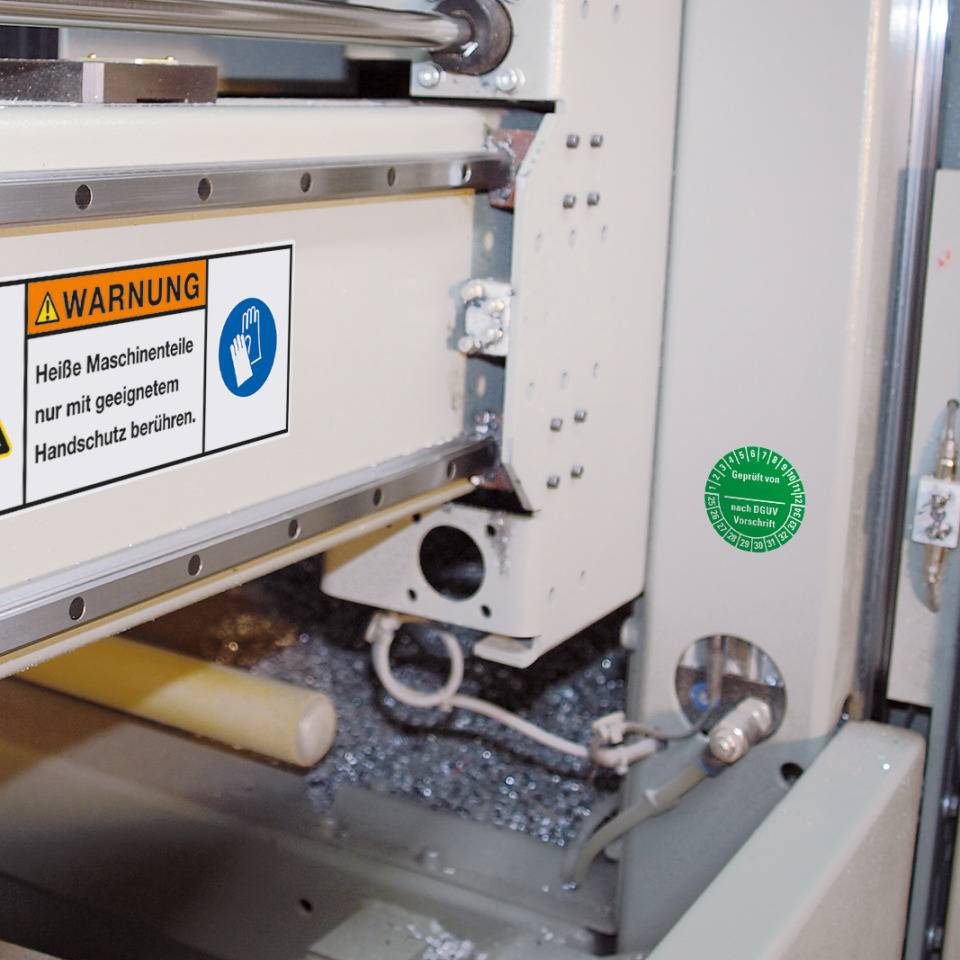 Prüfplakette Geprüft-DGUV Vorschrift, 25-34, grün, Dokumentenfolie, Ø 30mm, 18/Bogen