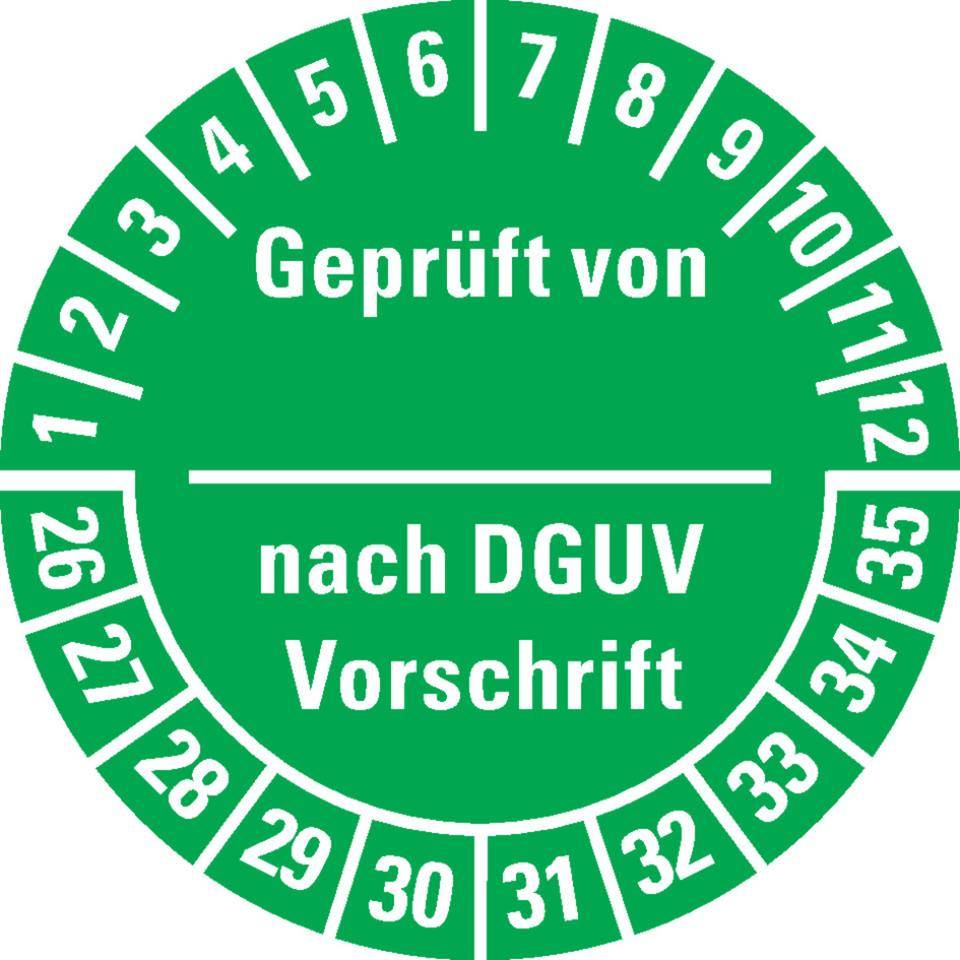 Prüfplakette Geprüft...nach DGUV Vorschrift 26-35, grün, Dokumentenfolie, Ø 25mm, 500/Rolle