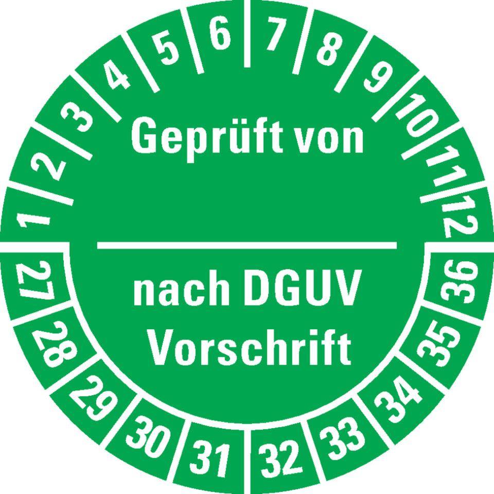 Prüfplakette Geprüft-DGUV Vorschrift, 27-36, grün, Dokumentenfolie, Ø 30mm, 18/Bogen