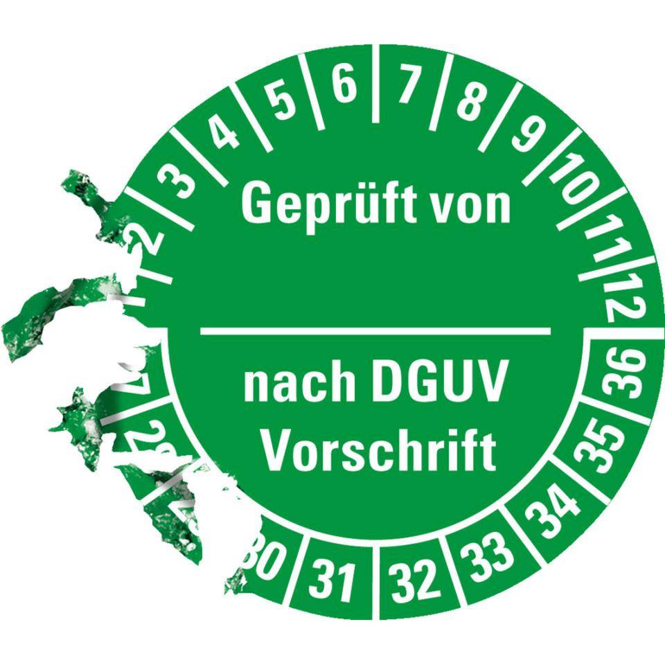 Prüfplakette Geprüft-DGUV Vorschrift, 27-36, grün, Dokumentenfolie, Ø 30mm, 18/Bogen