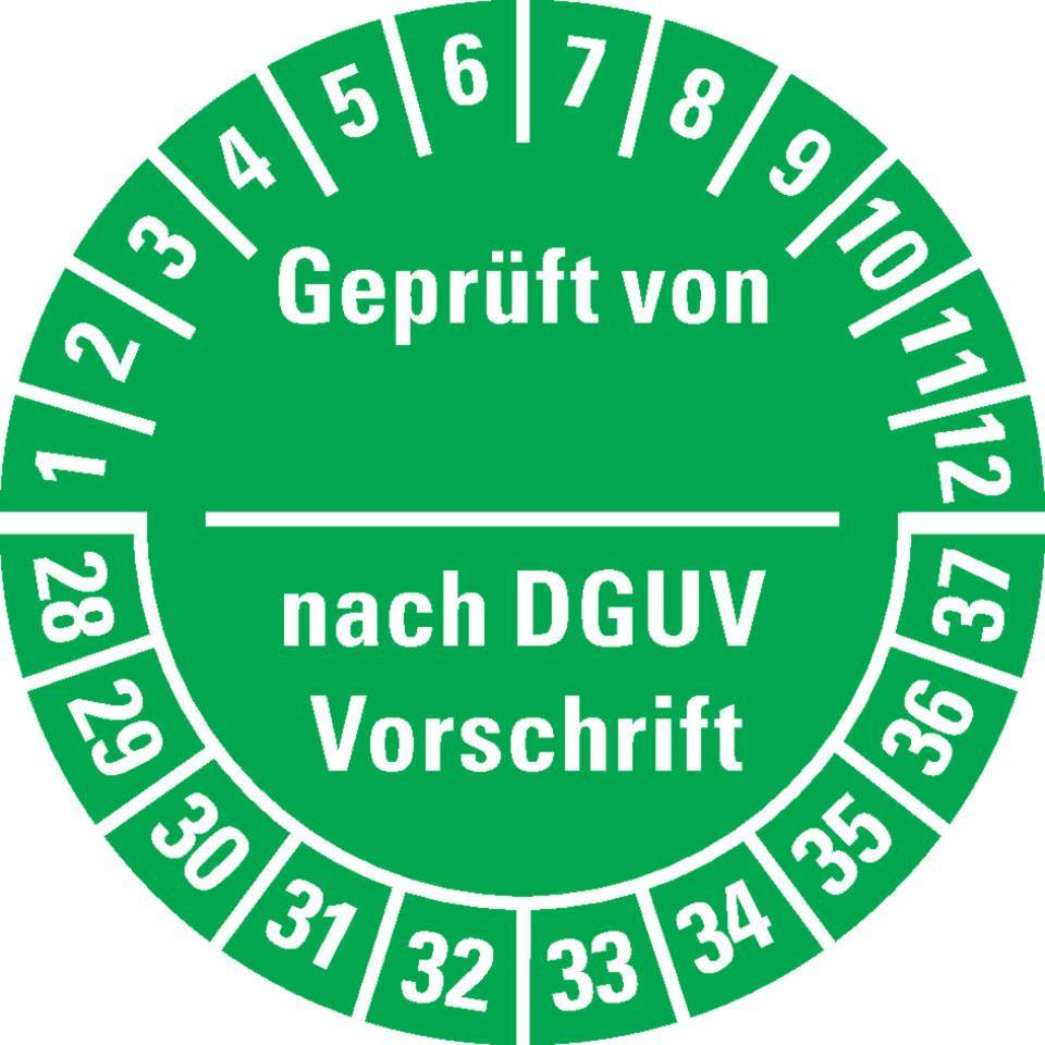 Prüfplakette Geprüft-DGUV Vorschrift, 28-37, grün, Dokumentenfolie, Ø 30mm, 500/Rolle