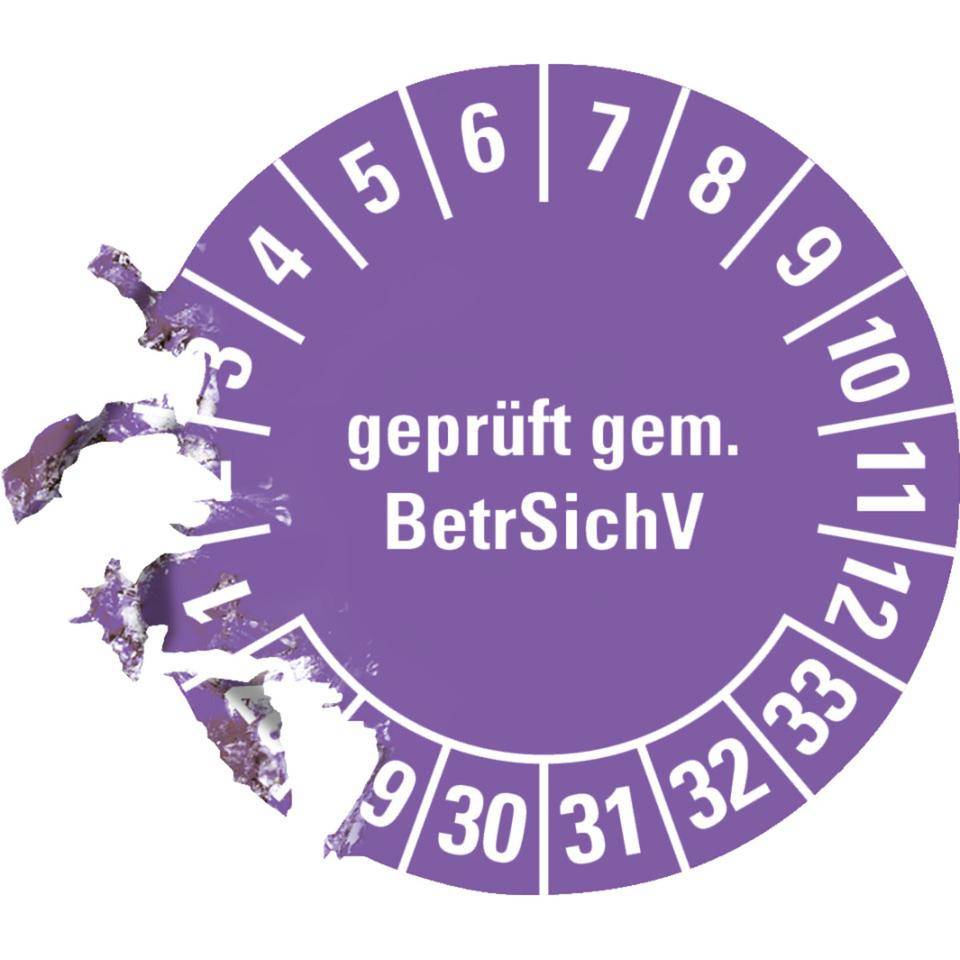 Prüfplakette BetrSichV, 28-33, violett, Dokumentenfolie, selbstklebend, Ø 30mm, 18/Bogen
