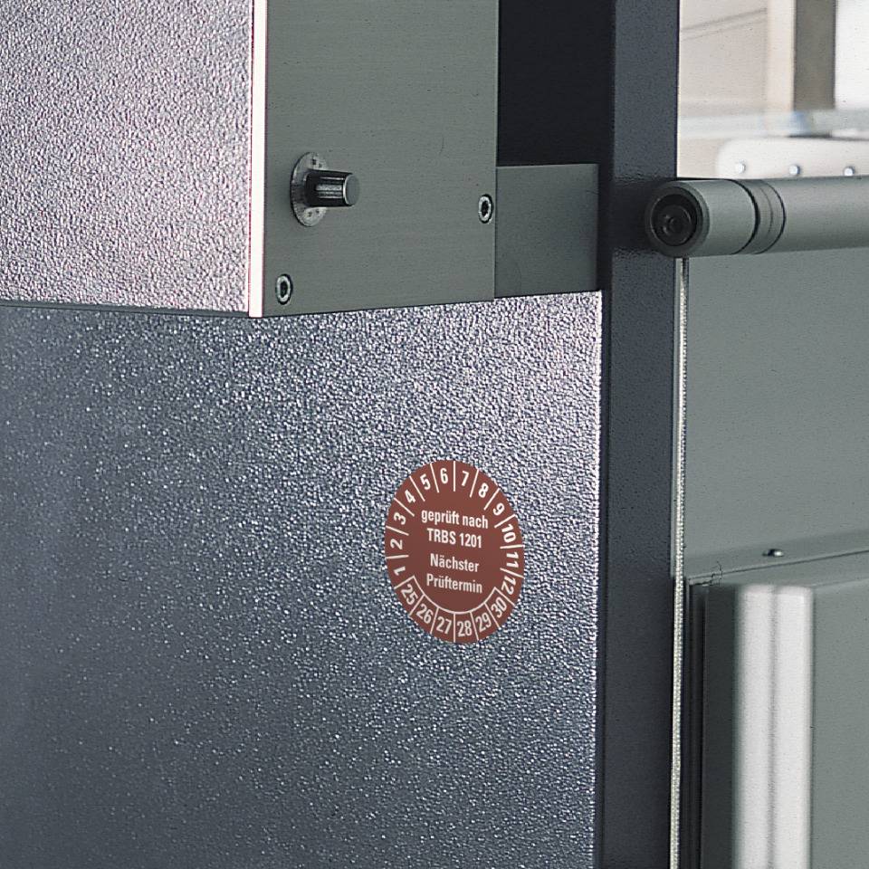 Prüfplakette TRBS 1201 nächster Prüftermin 25-30, braun, Dokumentenfolie, Ø30mm, 18/Bogen