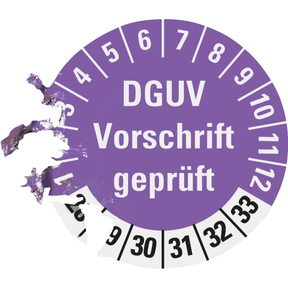 Prüfplakette DGUV Vorschrift geprüft, 28-33, violett, Dokumentenfolie, Ø 30mm, 18/Bogen