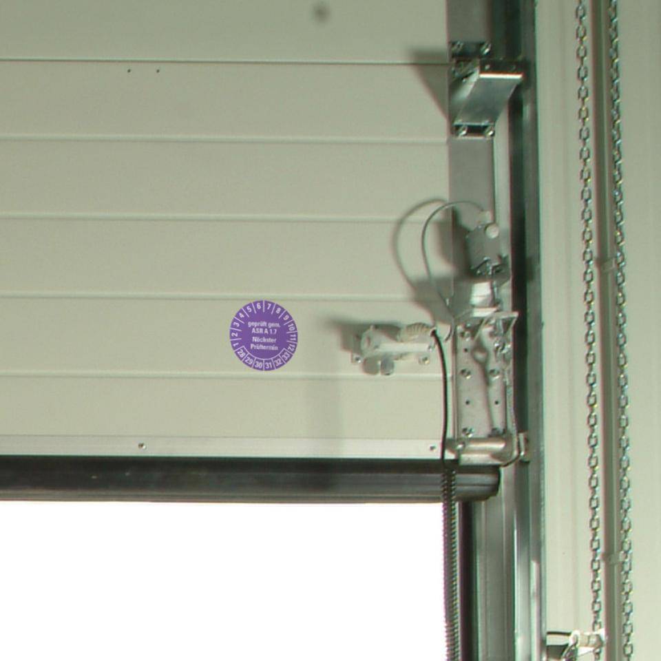 Prüfplakette geprüft gemäß ASR A1.7, 28-33, violett, Dokumentenfolie, Ø30mm, 18/Bogen