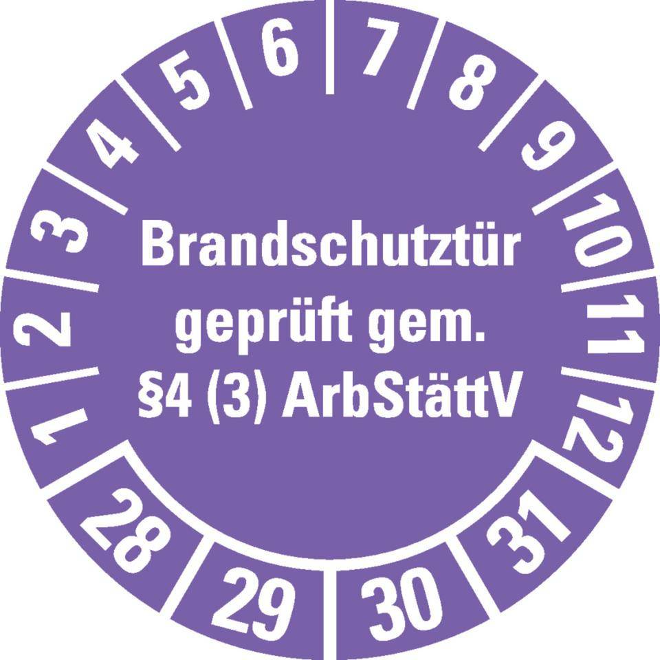 Prüfplakette Brandschutztür 28-31, violett, Dokumentenfolie, Ø 30mm, 18/Bogen