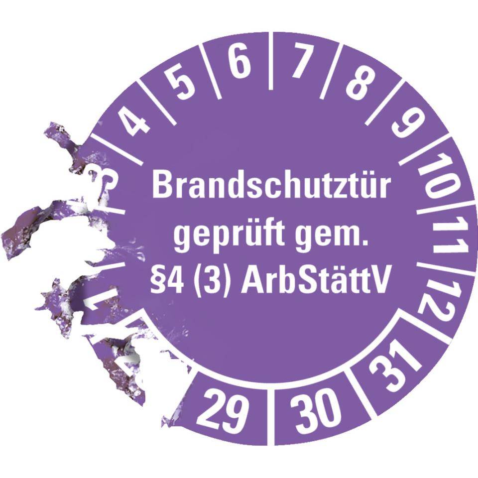 Prüfplakette Brandschutztür 28-31, violett, Dokumentenfolie, Ø 30mm, 18/Bogen