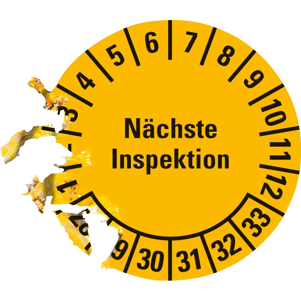 Prüfplakette Nächste Inspektion 28-33, gelb, Dokumentenfolie, Ø 20mm, 36/Bogen
