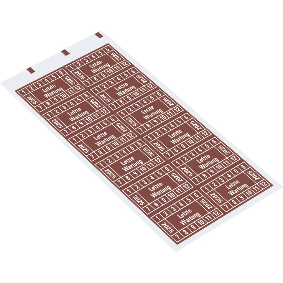 Prüfplakette Letzte Wartung 2025, braun, Dokumentenfolie, 45x25mm, 12/Bogen