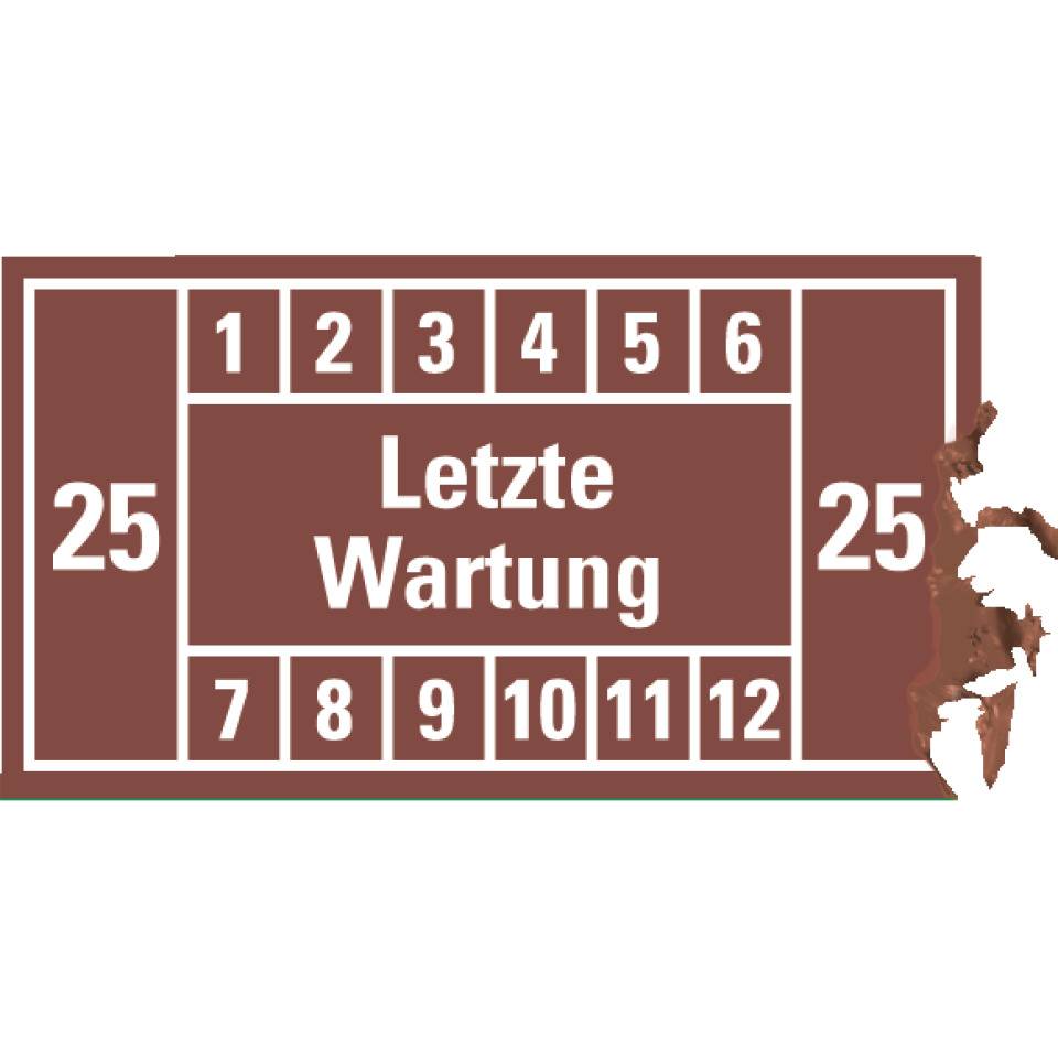 Prüfplakette Letzte Wartung 2025, braun, Dokumentenfolie, 45x25mm, 12/Bogen