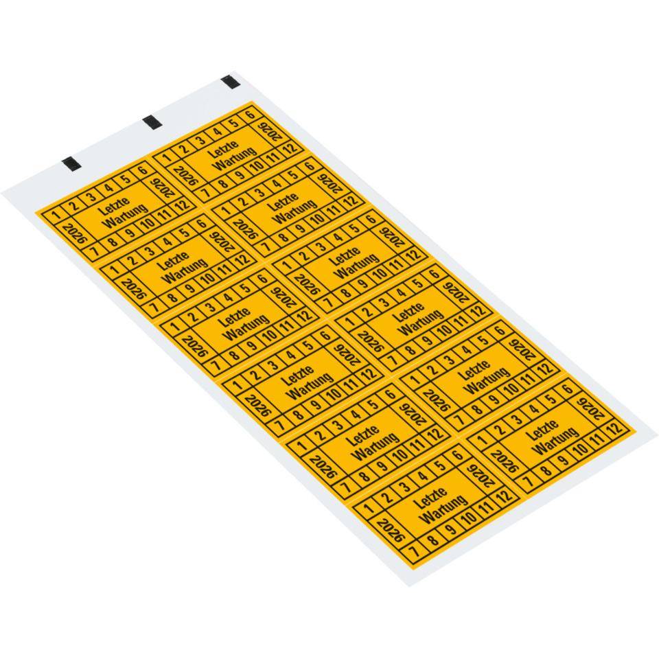 Prüfplakette Letzte Wartung 2026, gelb, Dokumentenfolie, 45x25mm, 12/Bogen