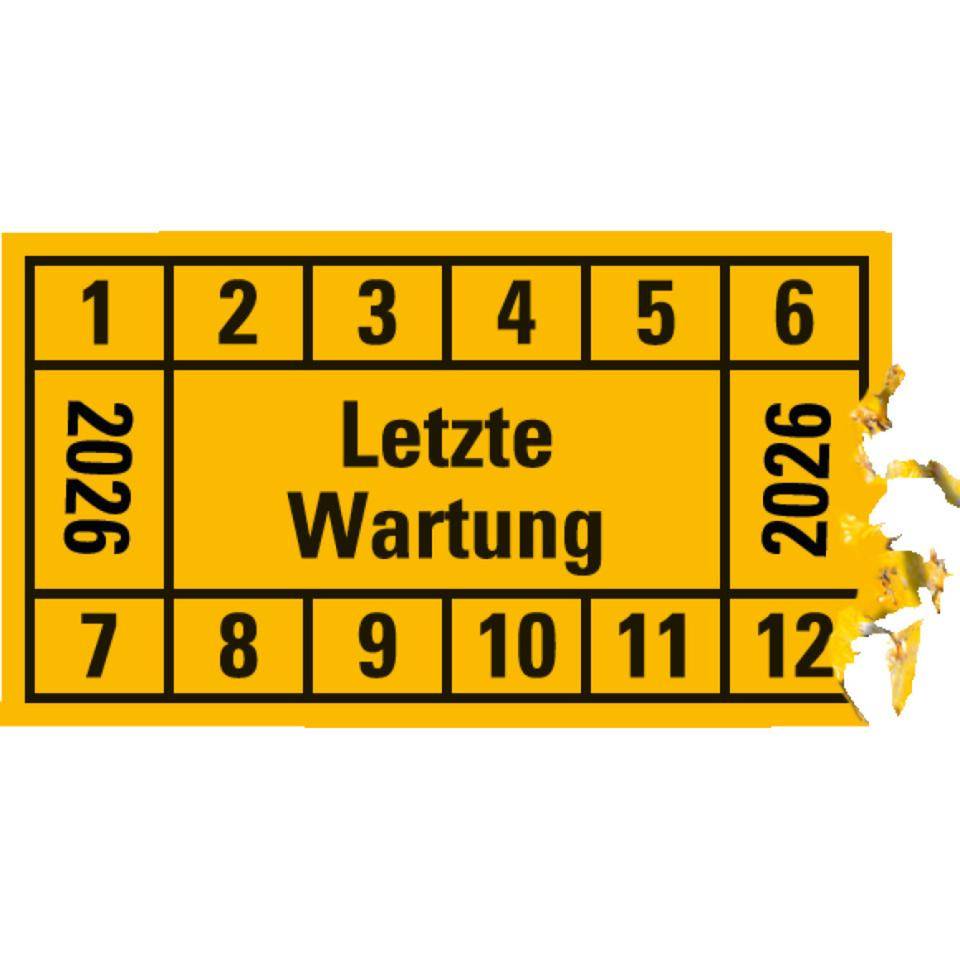 Prüfplakette Letzte Wartung 2026, gelb, Dokumentenfolie, 45x25mm, 12/Bogen