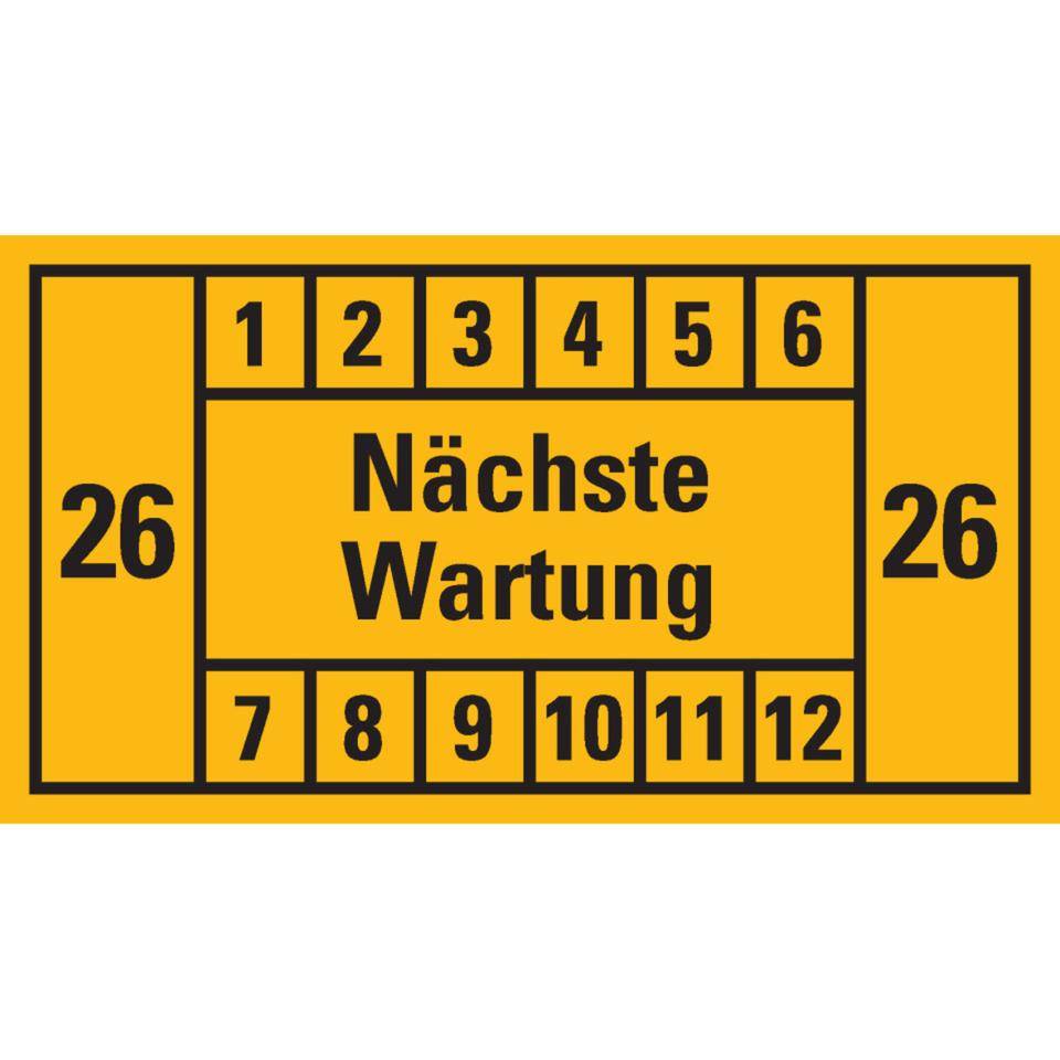 Prüfplakette Nächste Wartung 26, gelb, Dokumentenfolie, 45x25mm, 12/Bogen