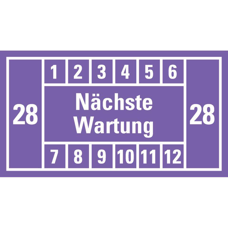 Prüfplakette Nächste Wartung 28, violett, Dokumentenfolie, 45x25mm, 12/Bogen