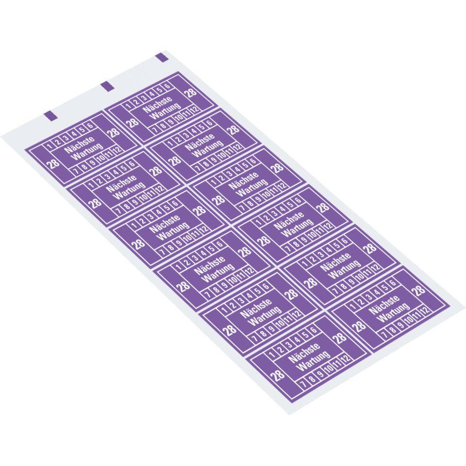 Prüfplakette Nächste Wartung 28, violett, Dokumentenfolie, 45x25mm, 12/Bogen