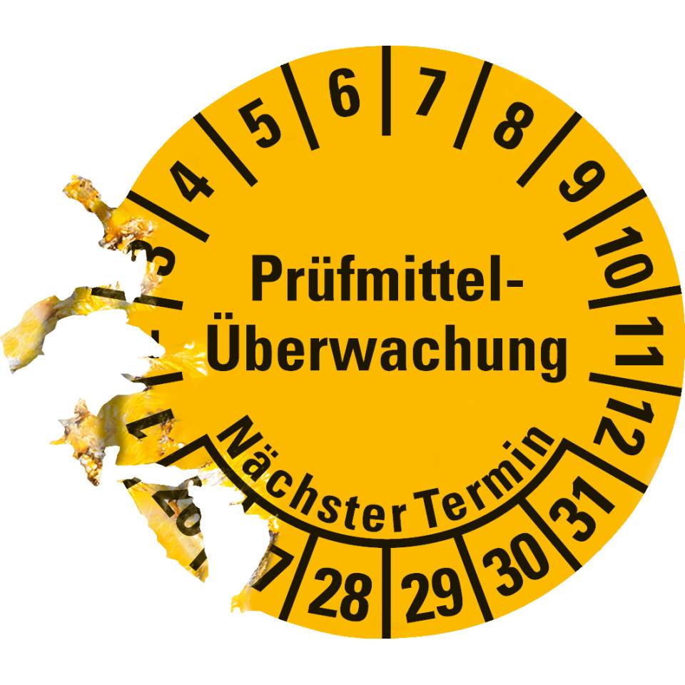 Prüfplakette Prüfmitteltel-Überwachung Nächster Termin 26-31, gelb, Dokumentenfolie, Ø 20mm, 36/Bogen