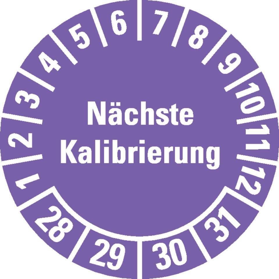 Prüfplakette Nächste Kalibrierung 28-31, violett, Dokumentenfolie, Ø 20mm, 36/Bogen