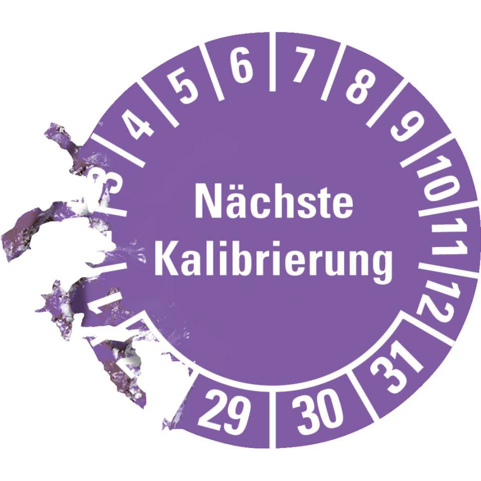 Prüfplakette Nächste Kalibrierung 28-31, violett, Dokumentenfolie, Ø 20mm, 36/Bogen
