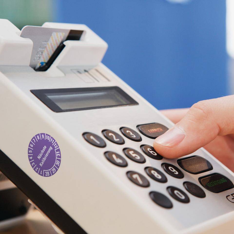 Prüfplakette Nächste Kalibrierung 28-31, violett, Dokumentenfolie, Ø 20mm, 36/Bogen