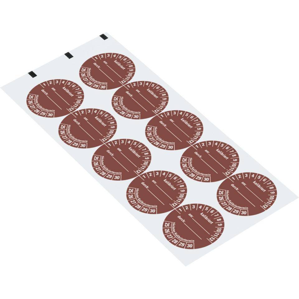 Prüfplakette kalibriert 25-30,braun,Dokumentenfolie,selbstklebend,Ø 40mm,10/Bogen
