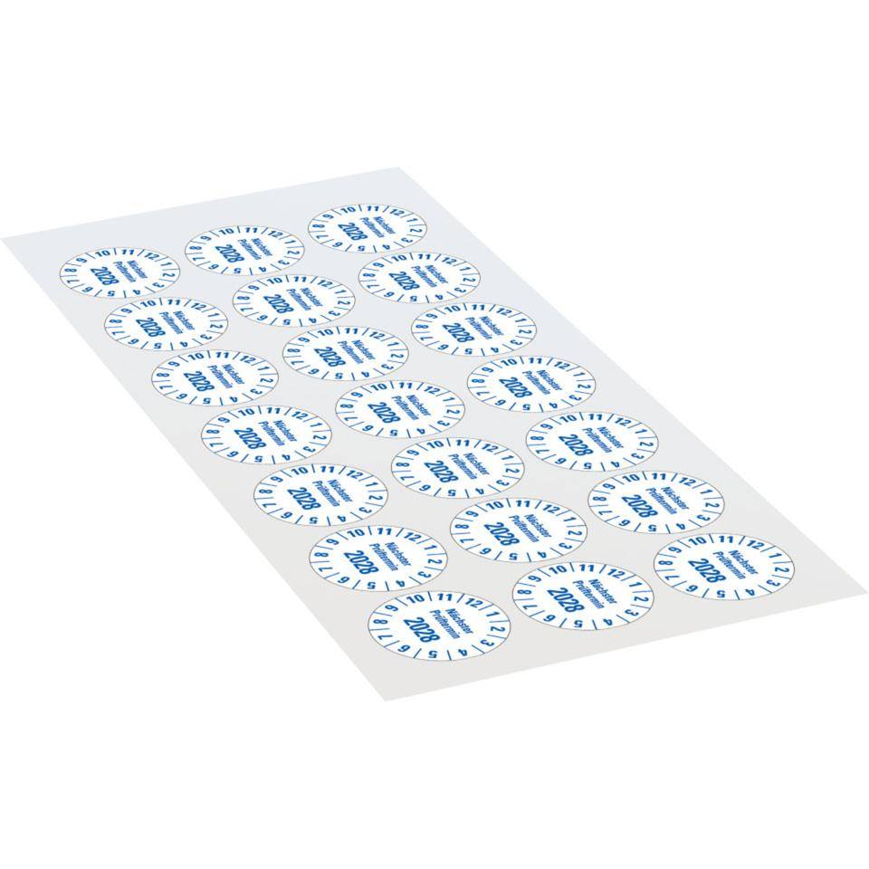 Prüfplakette Nächster Prüftermin 2028, weiß, Hochleistungsfolie,Oberflächenschutz, Ø25mm, 21/Bogen