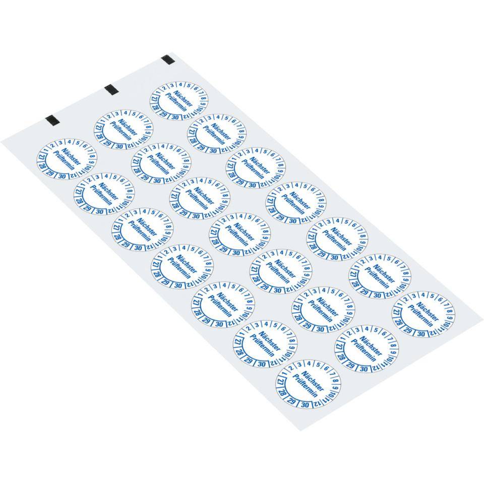 Prüfplakette Nächster Prüftermin 27-30, weiß, Folie, mit Spezialkleber, Ø 25mm, 21/Bogen