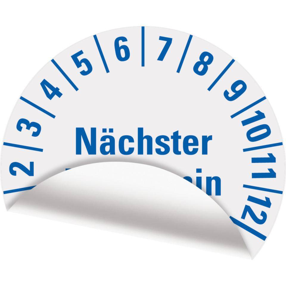 Prüfplakette Nächster Prüftermin 28-31, weiß, Folie, mit Spezialkleber, Ø 35mm, 10/Bogen
