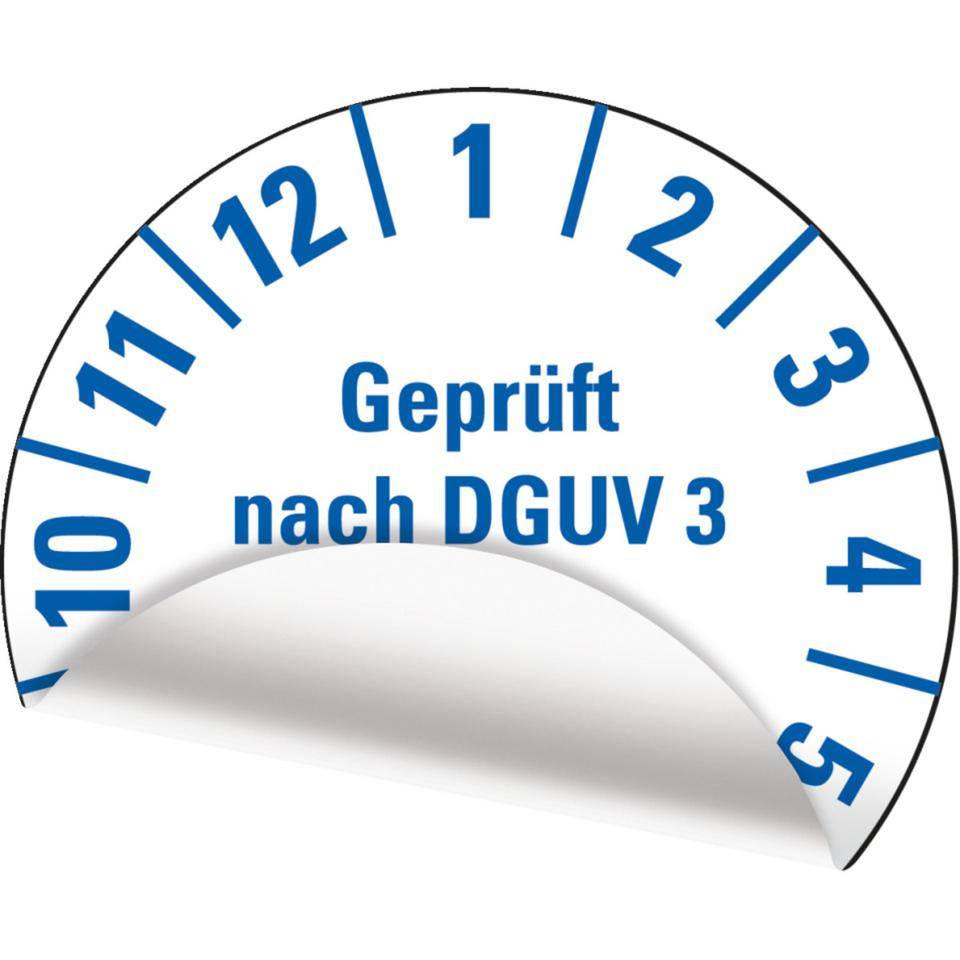 Prüfplakette Geprüft nach DGUV Vorschrift 3 2027, weiß, Folie, mit Spezialkleber, Ø25mm, 21/Bogen