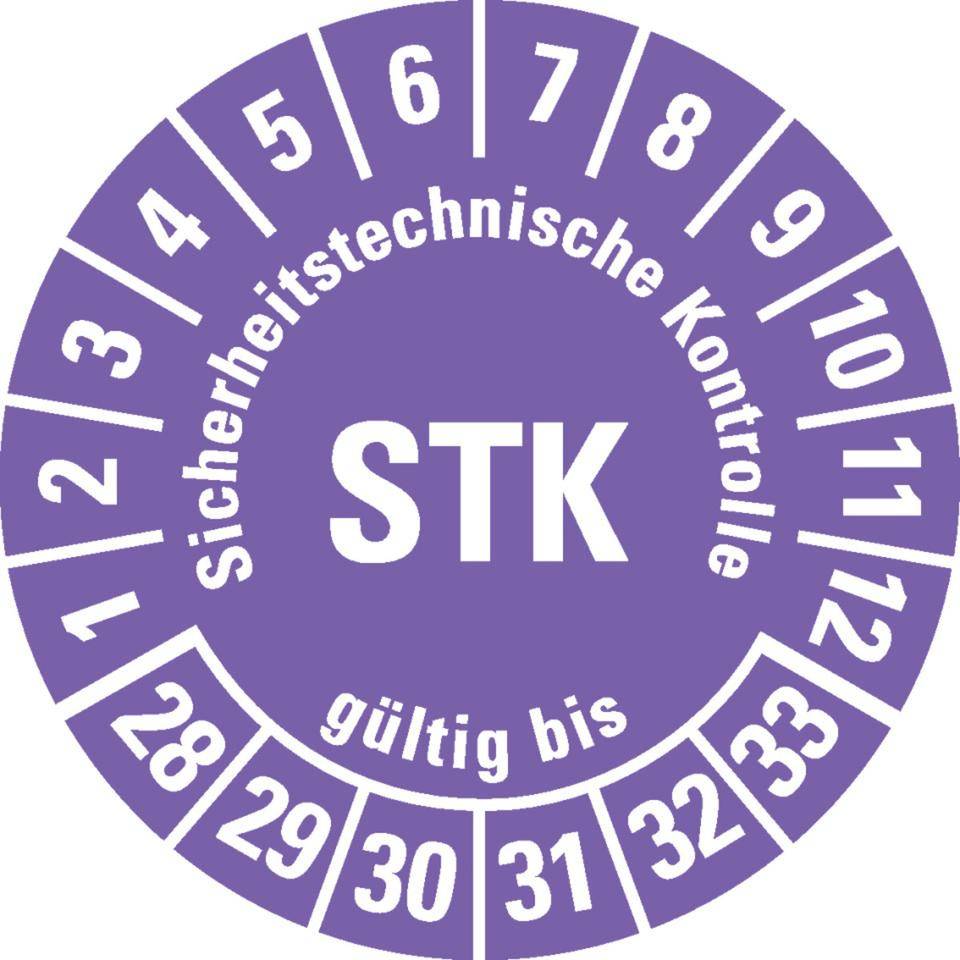 Prüfplakette STK 28-33, violett, Folie, mit Spezialkleber Oberflächenschutz, Ø30mm, 18/BOG