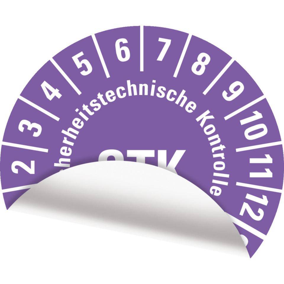 Prüfplakette STK 28-33, violett, Folie, mit Spezialkleber Oberflächenschutz, Ø30mm, 18/BOG